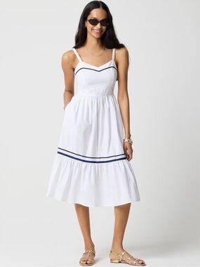 NWT J. Crew Corset White Midi Dress with Navy Trim 8